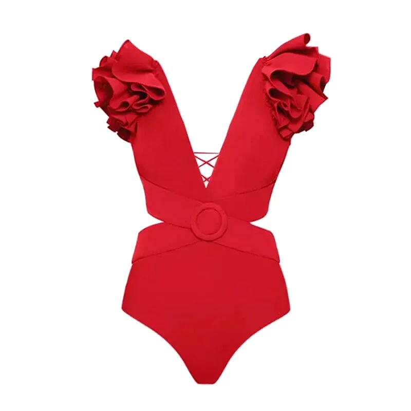 2023 Sexy One Piece Swimwear Skirt Women Vintage Push Up Ruched Swimsuit Solid Red Beach Wear Summer Bathing Suit Dress