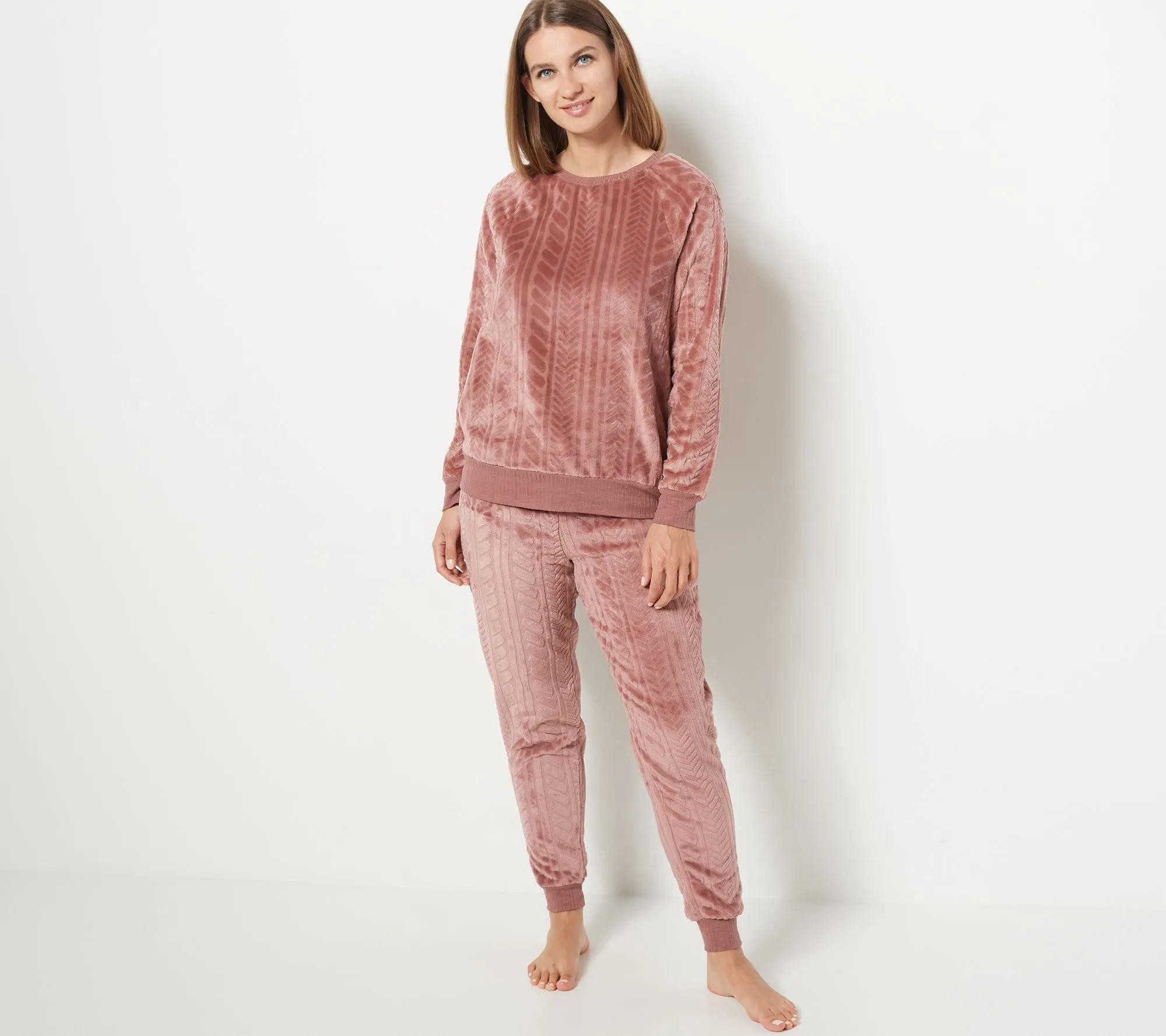 "As Is" Cuddl Duds Cable Plush Jogger Pajama Set