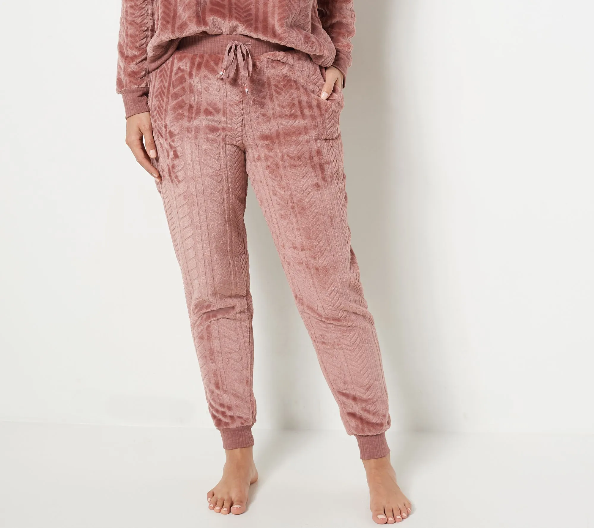 "As Is" Cuddl Duds Cable Plush Jogger Pajama Set