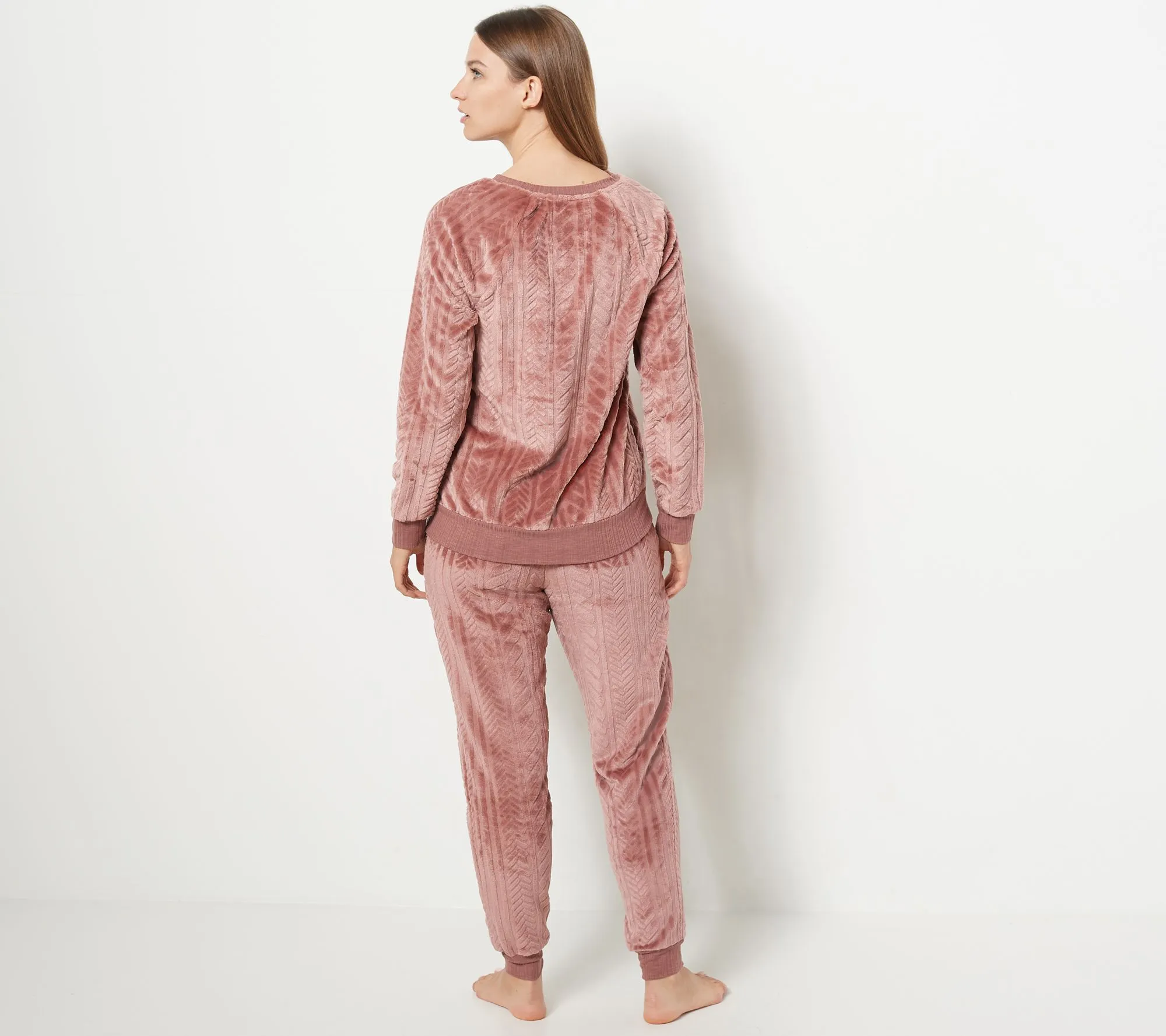 "As Is" Cuddl Duds Cable Plush Jogger Pajama Set