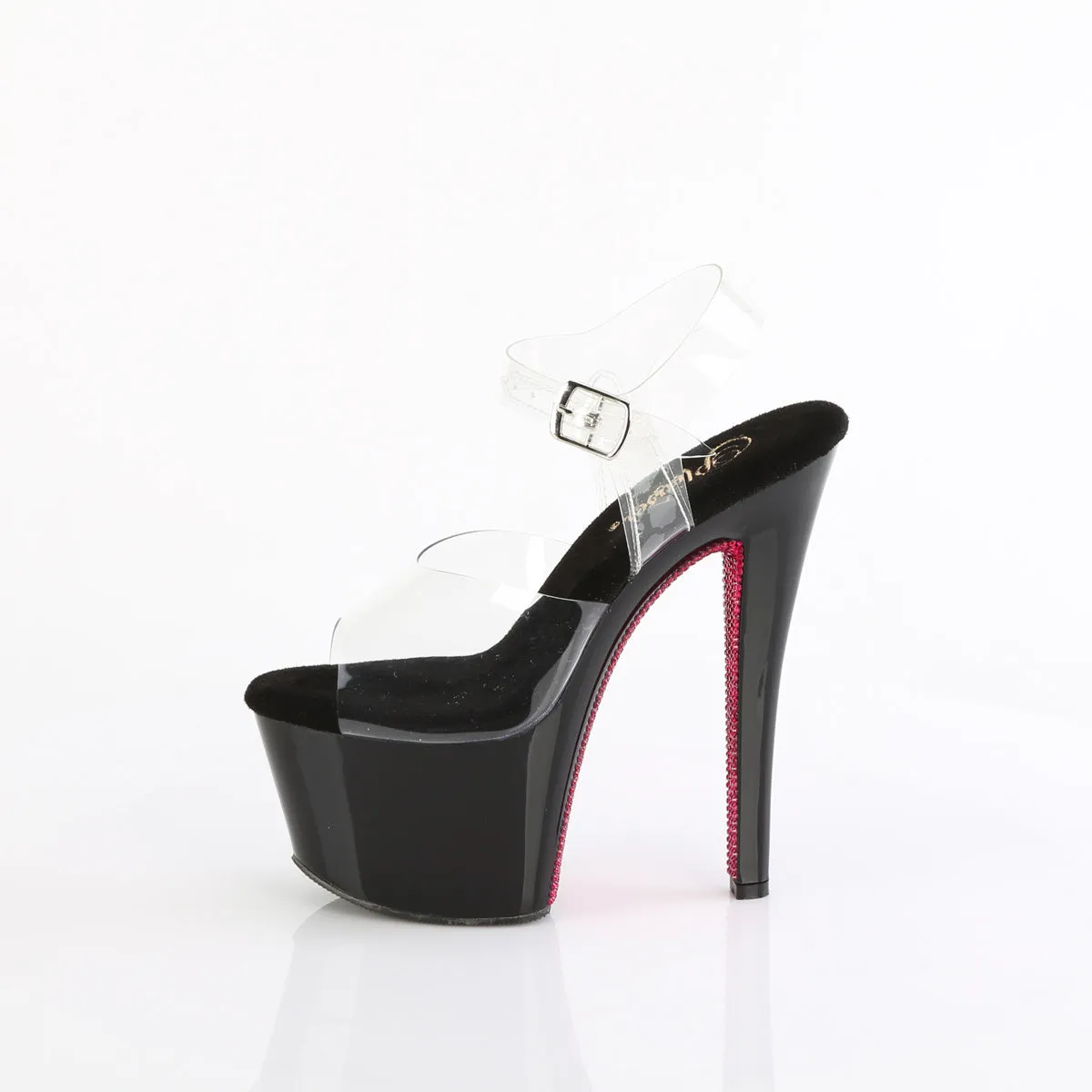 7 Inch Heel SKY-308CRS Clear Black Hot Pink Rhinestone