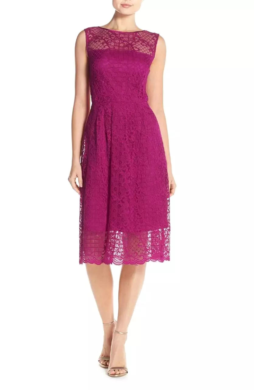 Adrianna Papell - 15250960 Bateau Neck Flare Lace Dress