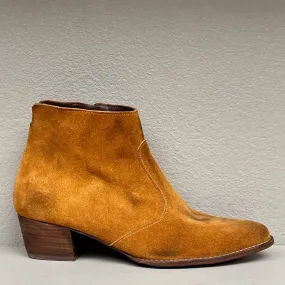 Ankle Boot-Side zip w/ heel/ Cognac suede w/ oil accents/ leather sole