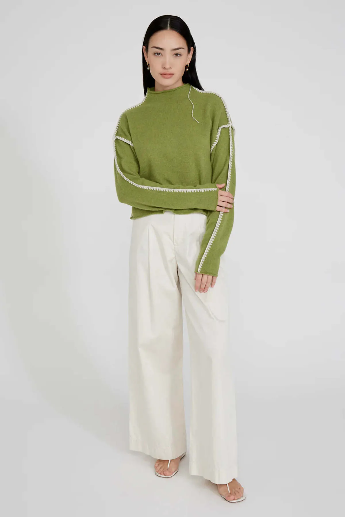 Annie Cashmere Cropped Sweater - Green