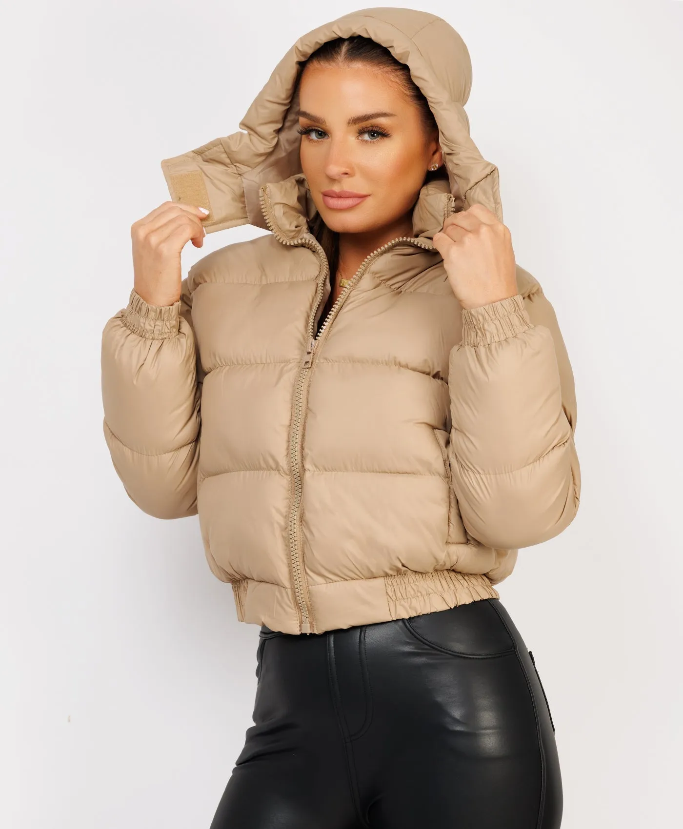 Beige Quilted Padded Hooded Puffer Jacket