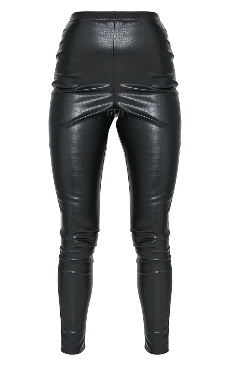 Black Croc Faux Leather Leggings