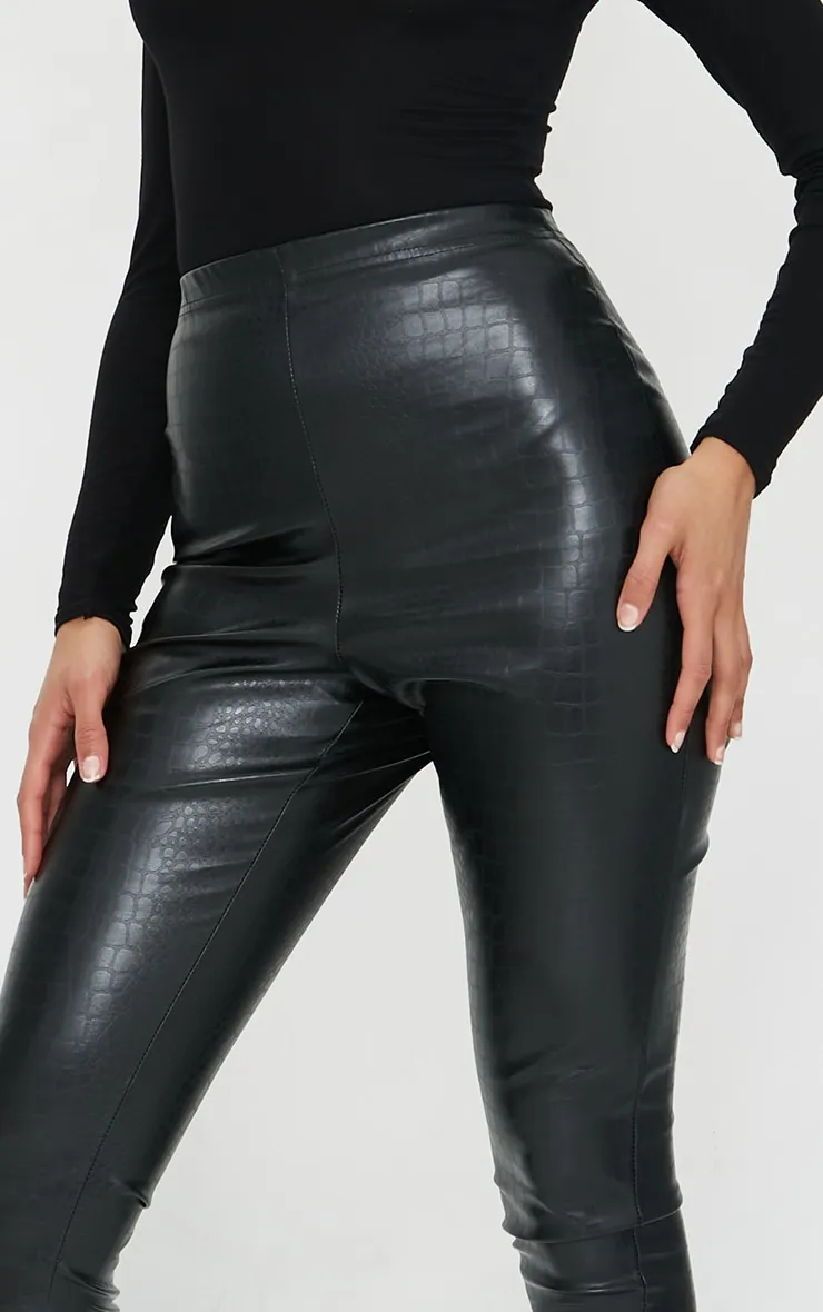 Black Croc Faux Leather Leggings