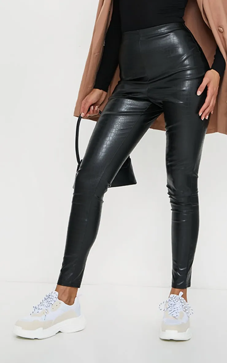 Black Croc Faux Leather Leggings