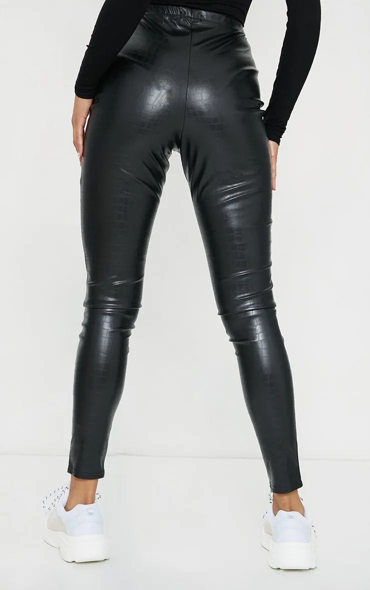 Black Croc Faux Leather Leggings