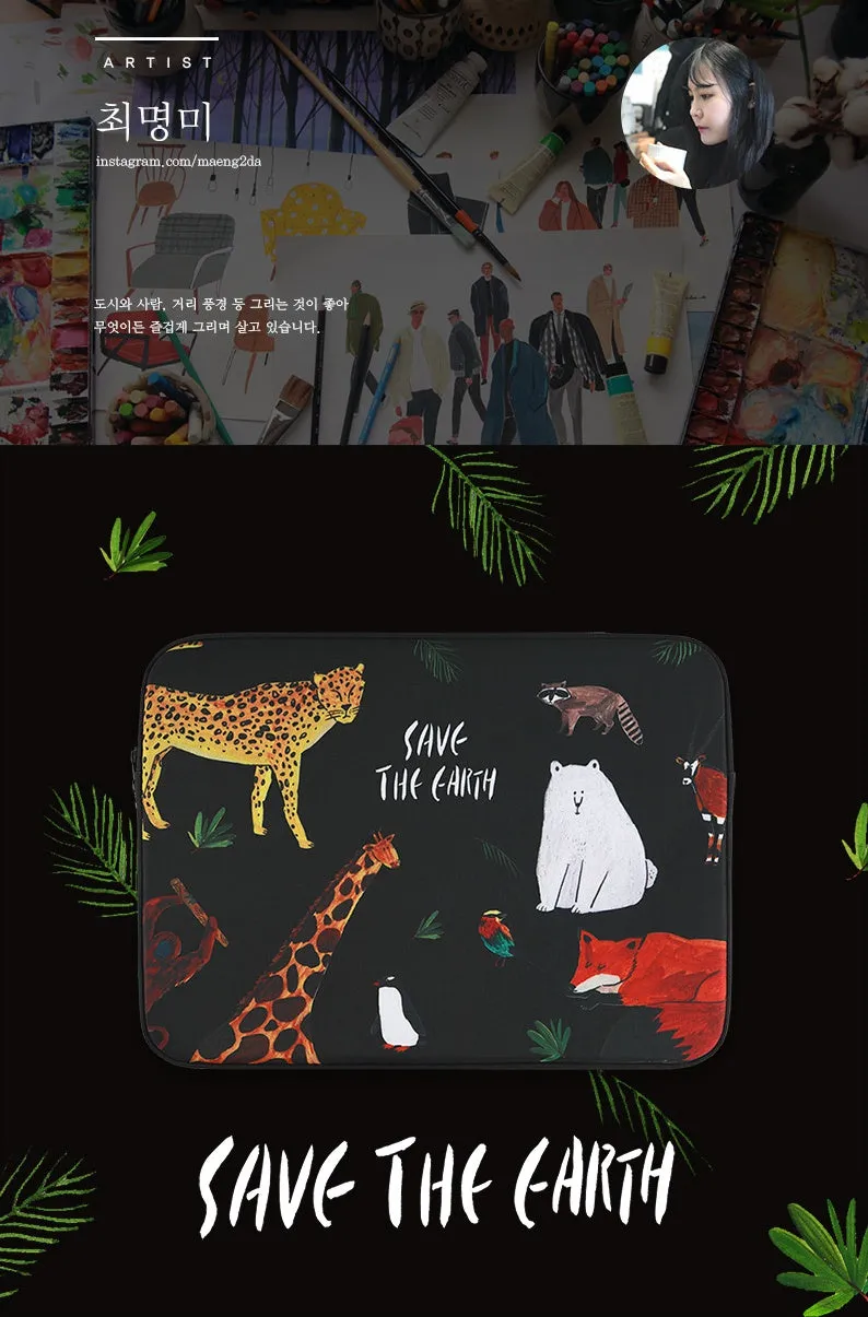 Black Save the earth Graphic iPad 11 13 15 inch Laptop Sleeves Cases Protective Covers Purses Handbags Square Cushion Pouches De