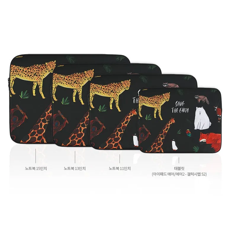 Black Save the earth Graphic iPad 11 13 15 inch Laptop Sleeves Cases Protective Covers Purses Handbags Square Cushion Pouches De