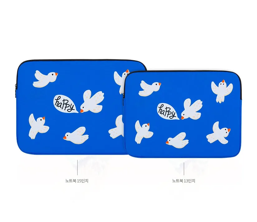 Blue Birds Graphic Laptop Sleeves 13 15inch Fitted Cases Covers Pouches Protective Purses Handbags Square Cushion School Collage