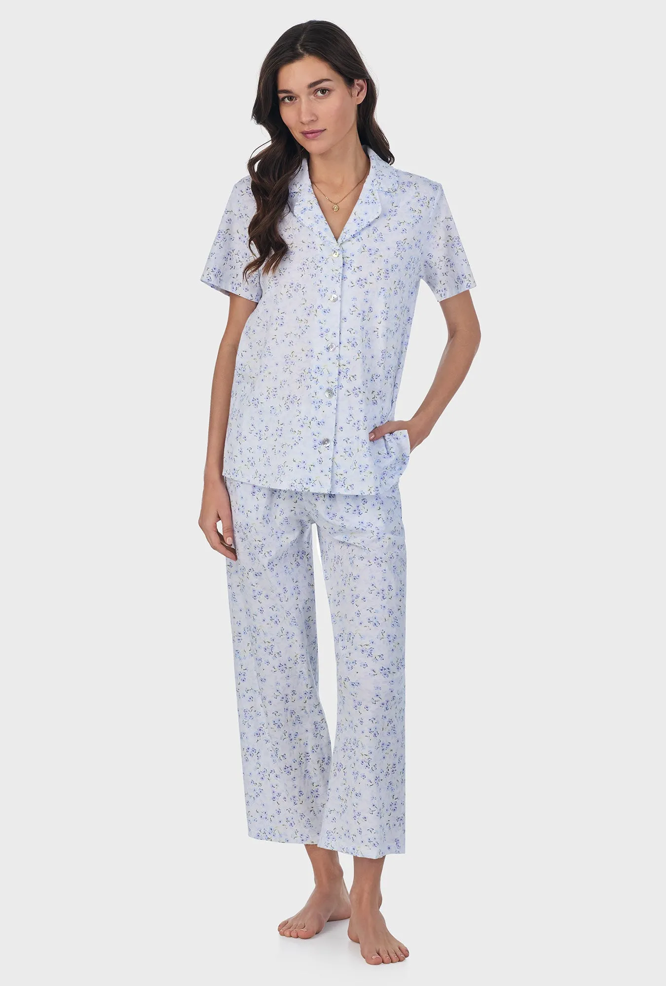 Blue Freesia Cotton Capri Pajama Set