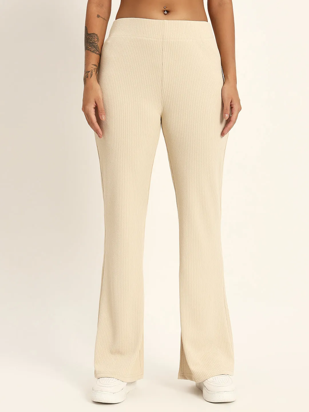 BOOT CUT TROUSERS-BEIGE