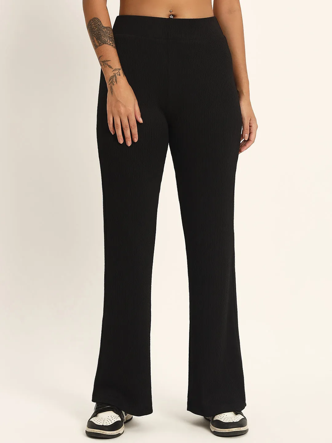 BOOT CUT TROUSERS-BLACK