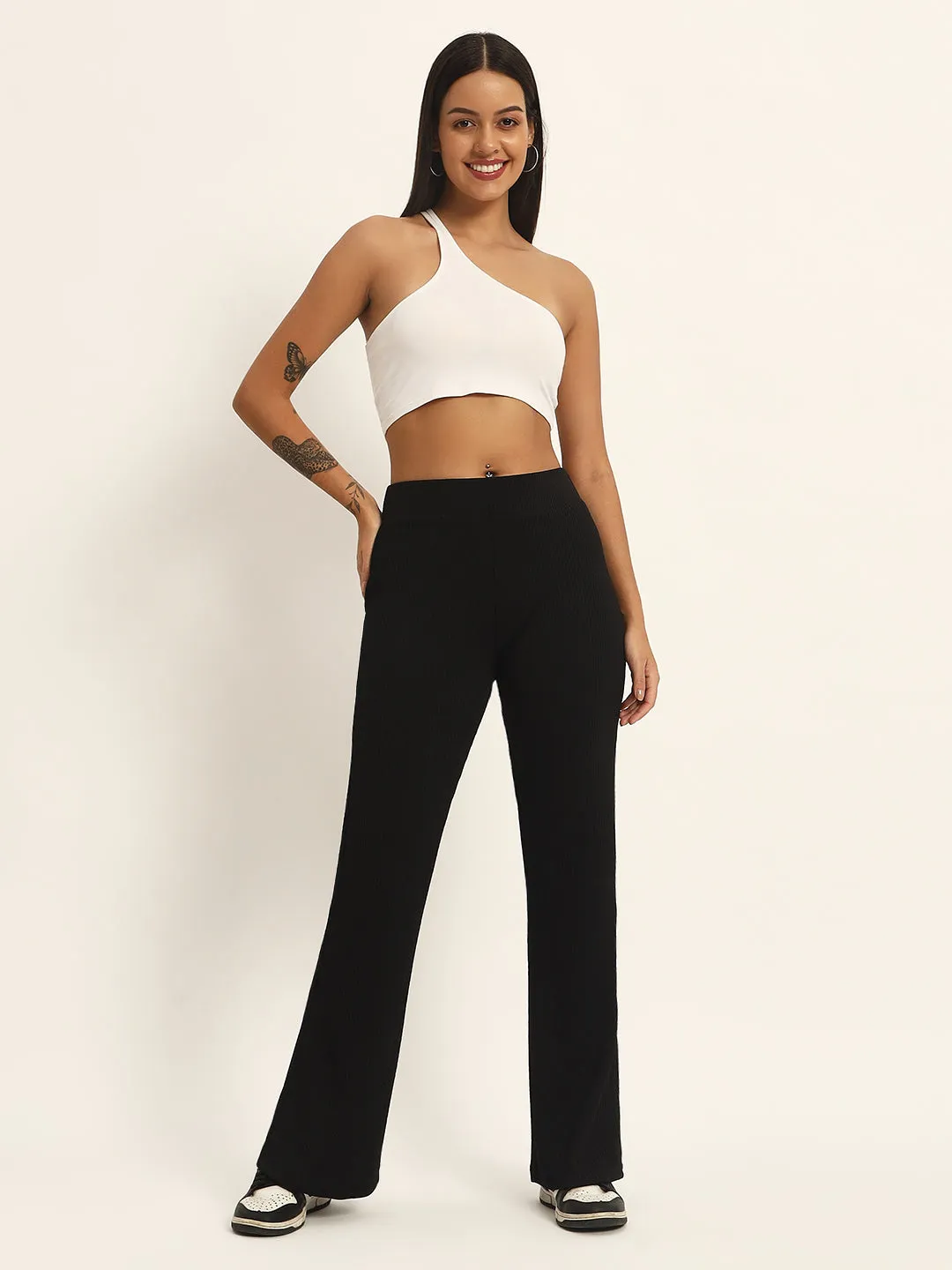 BOOT CUT TROUSERS-BLACK