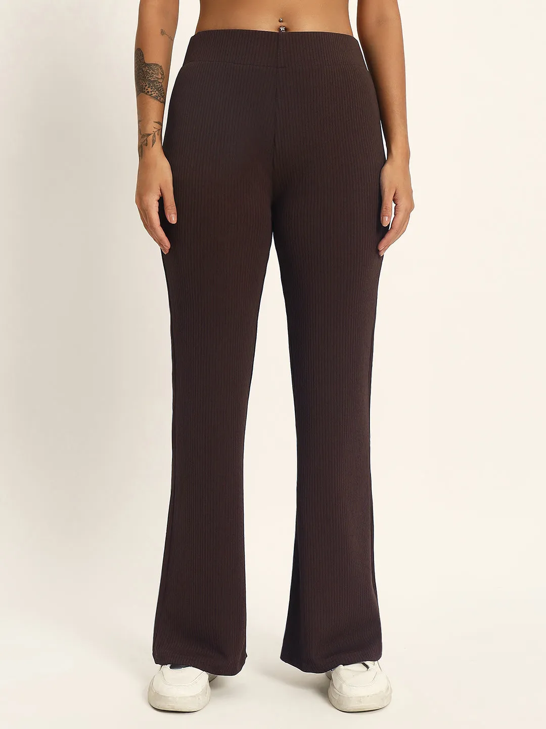 BOOT CUT TROUSERS-DARK BROWN