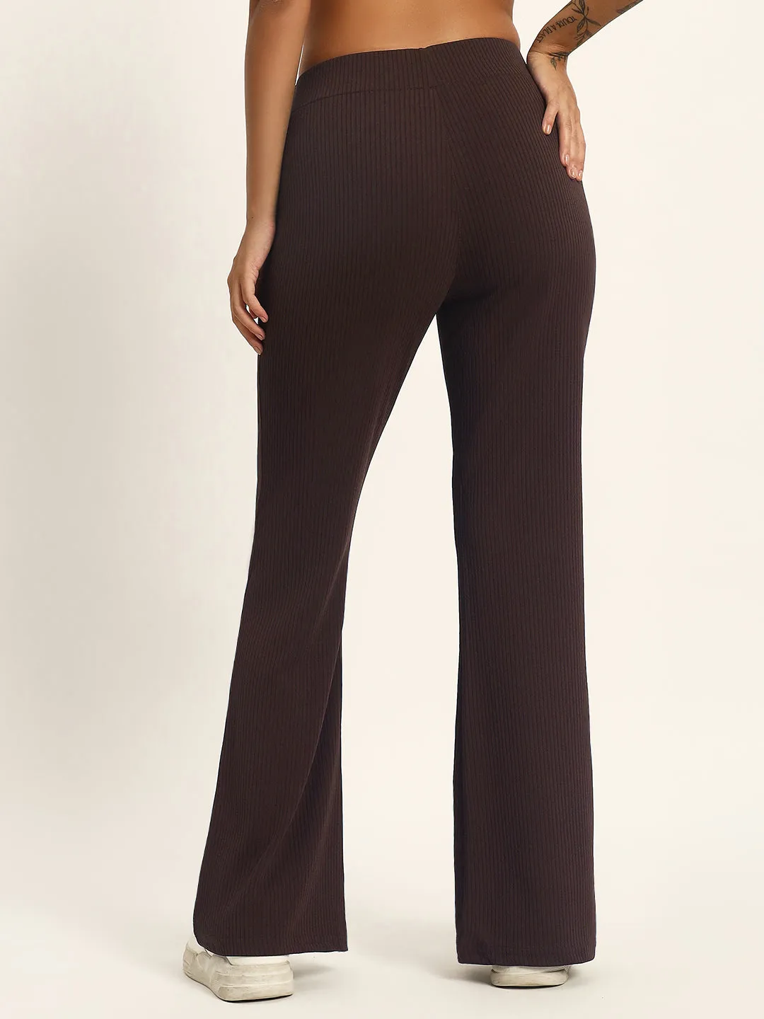 BOOT CUT TROUSERS-DARK BROWN