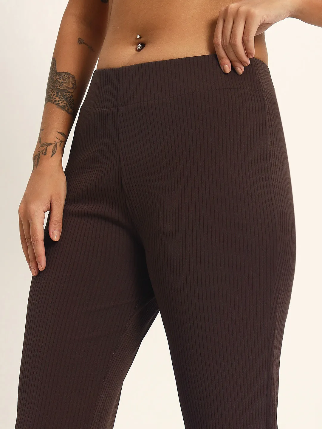 BOOT CUT TROUSERS-DARK BROWN