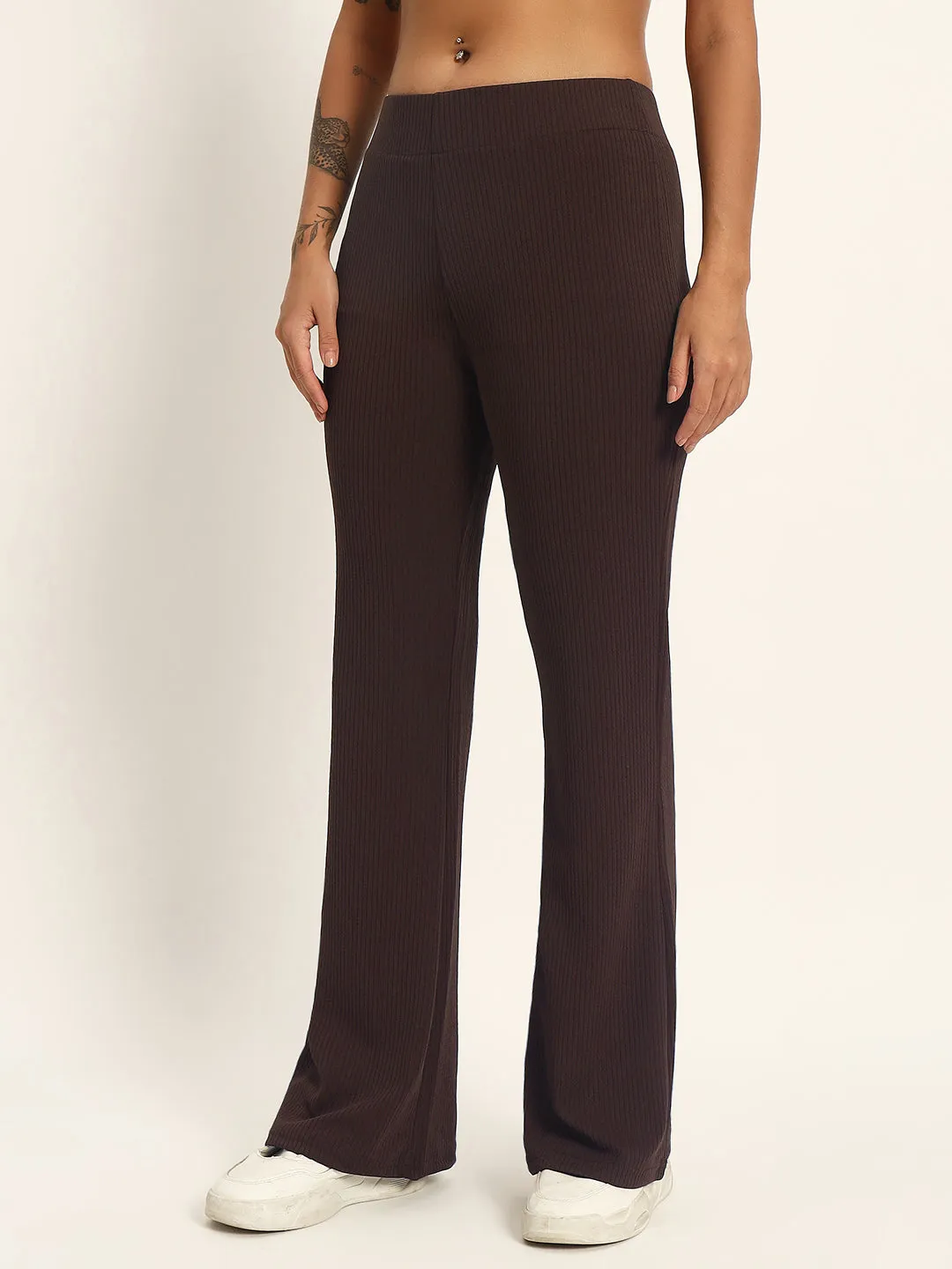 BOOT CUT TROUSERS-DARK BROWN