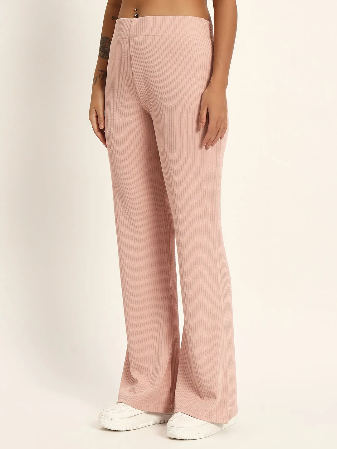 BOOT CUT TROUSERS-LIGHT PINK