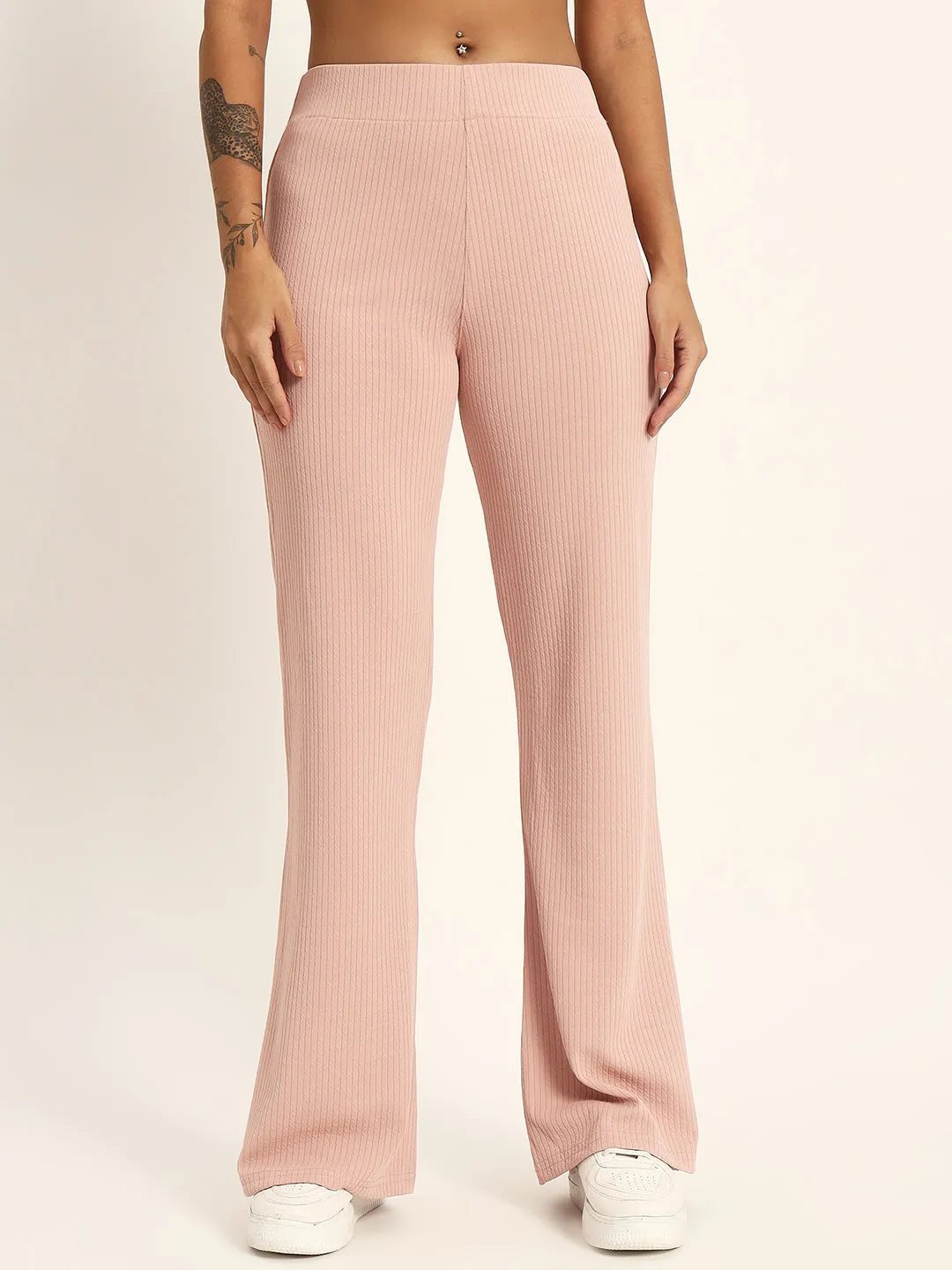 BOOT CUT TROUSERS-LIGHT PINK