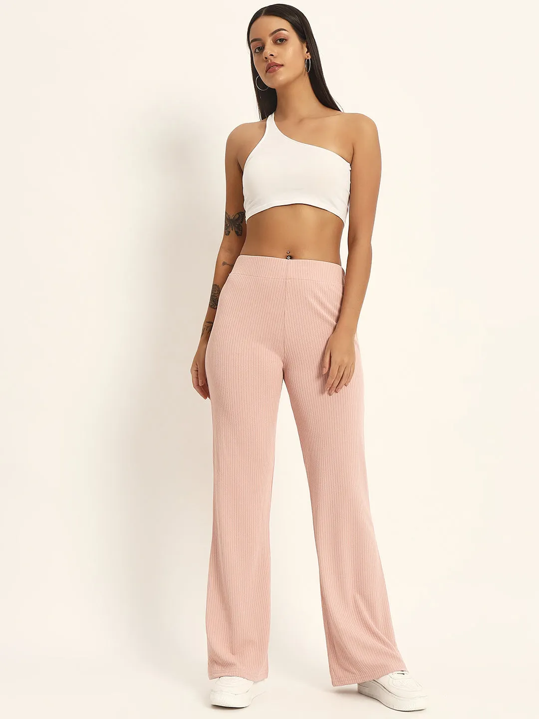 BOOT CUT TROUSERS-LIGHT PINK