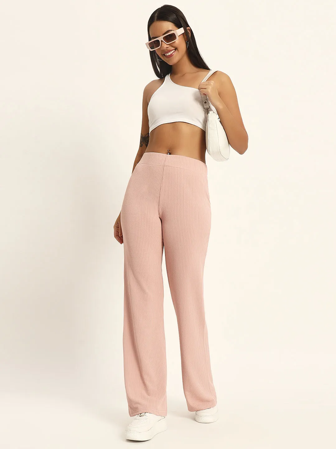 BOOT CUT TROUSERS-LIGHT PINK