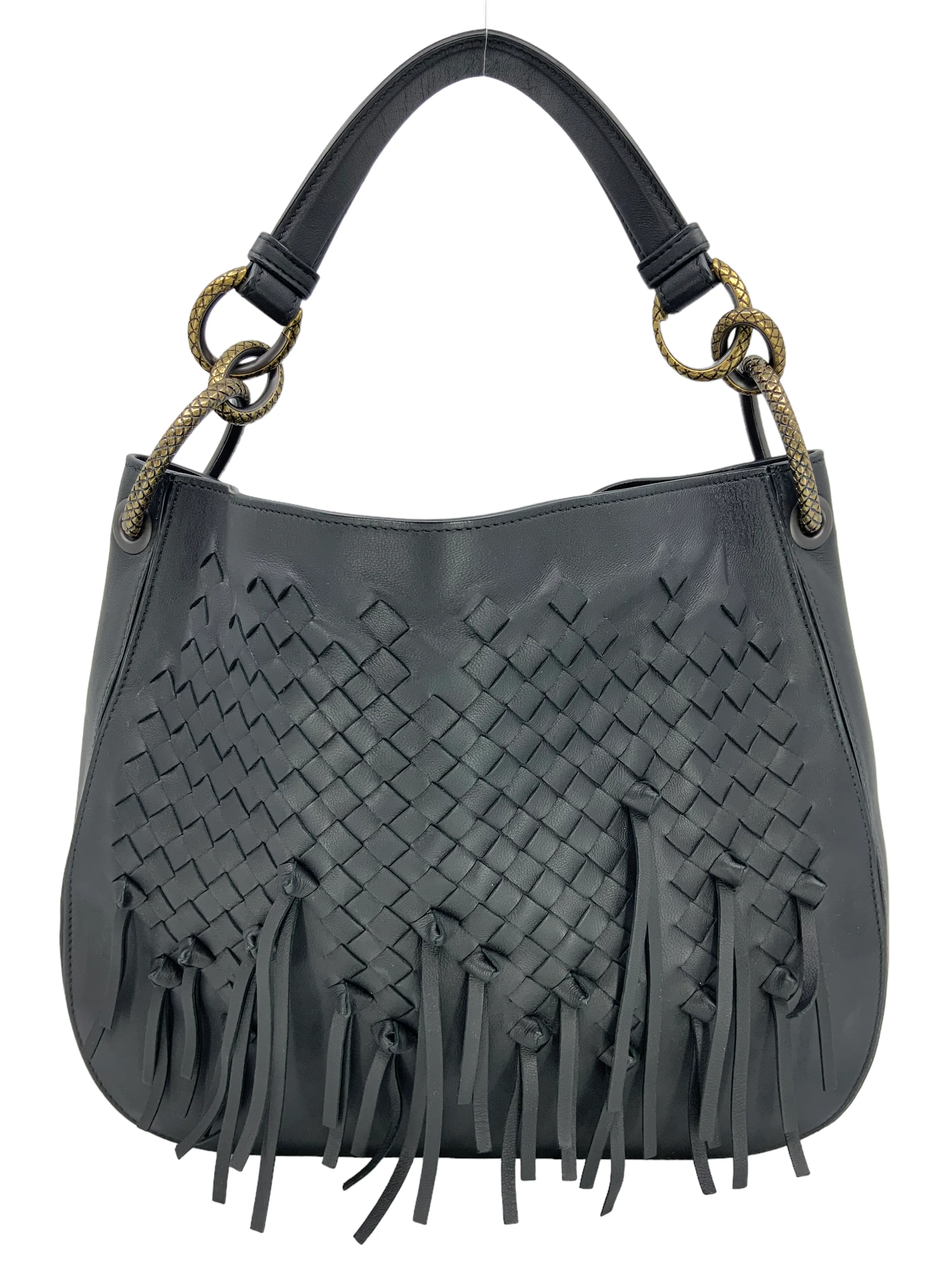 Bottega Veneta Charleston Fringe Loop Small Intrecciato Woven Hobo Bag