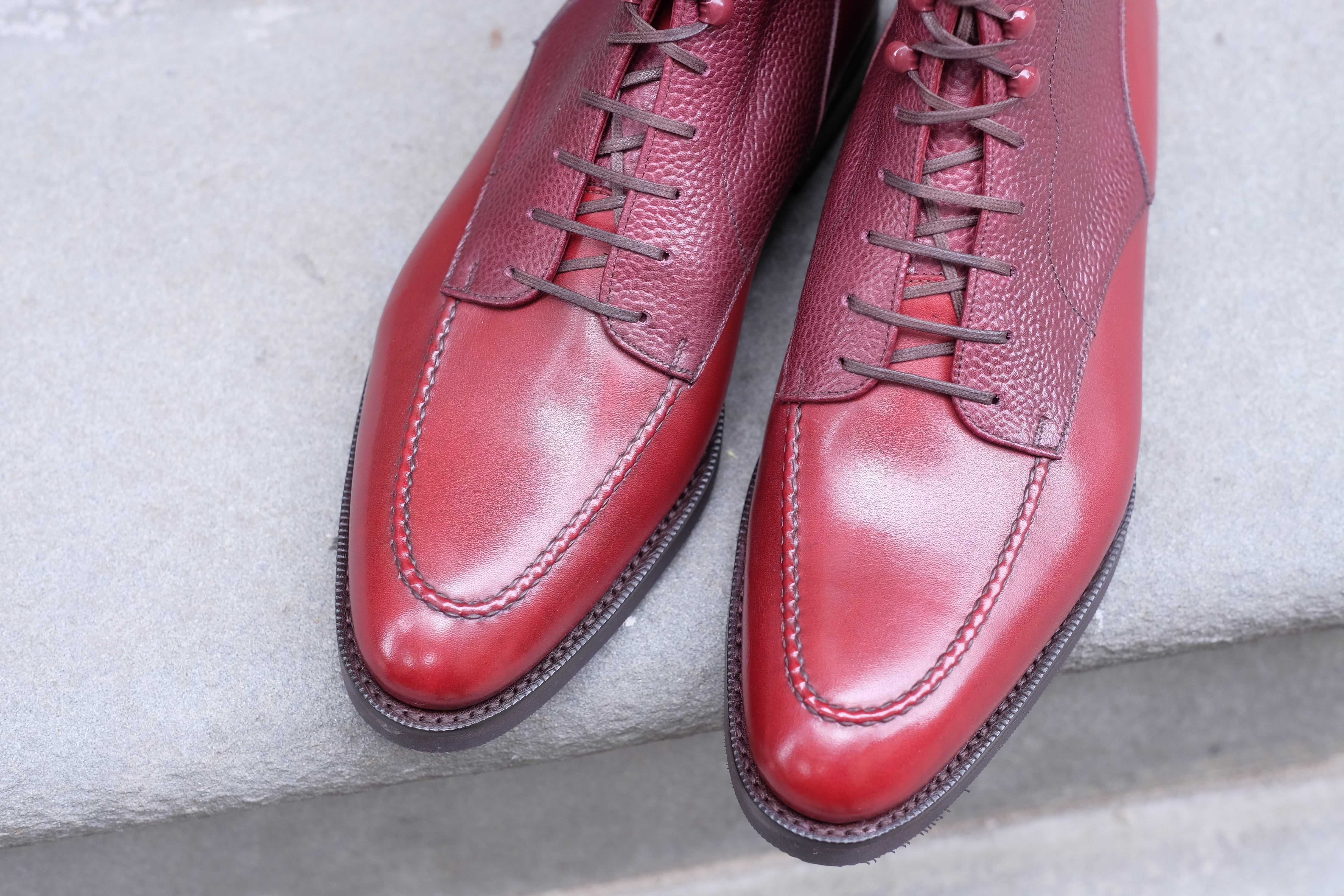 Bremerton - MTO - Burgundy Calf / Burgundy Scotch Grain - TMG Last - Single City Rubber Sole