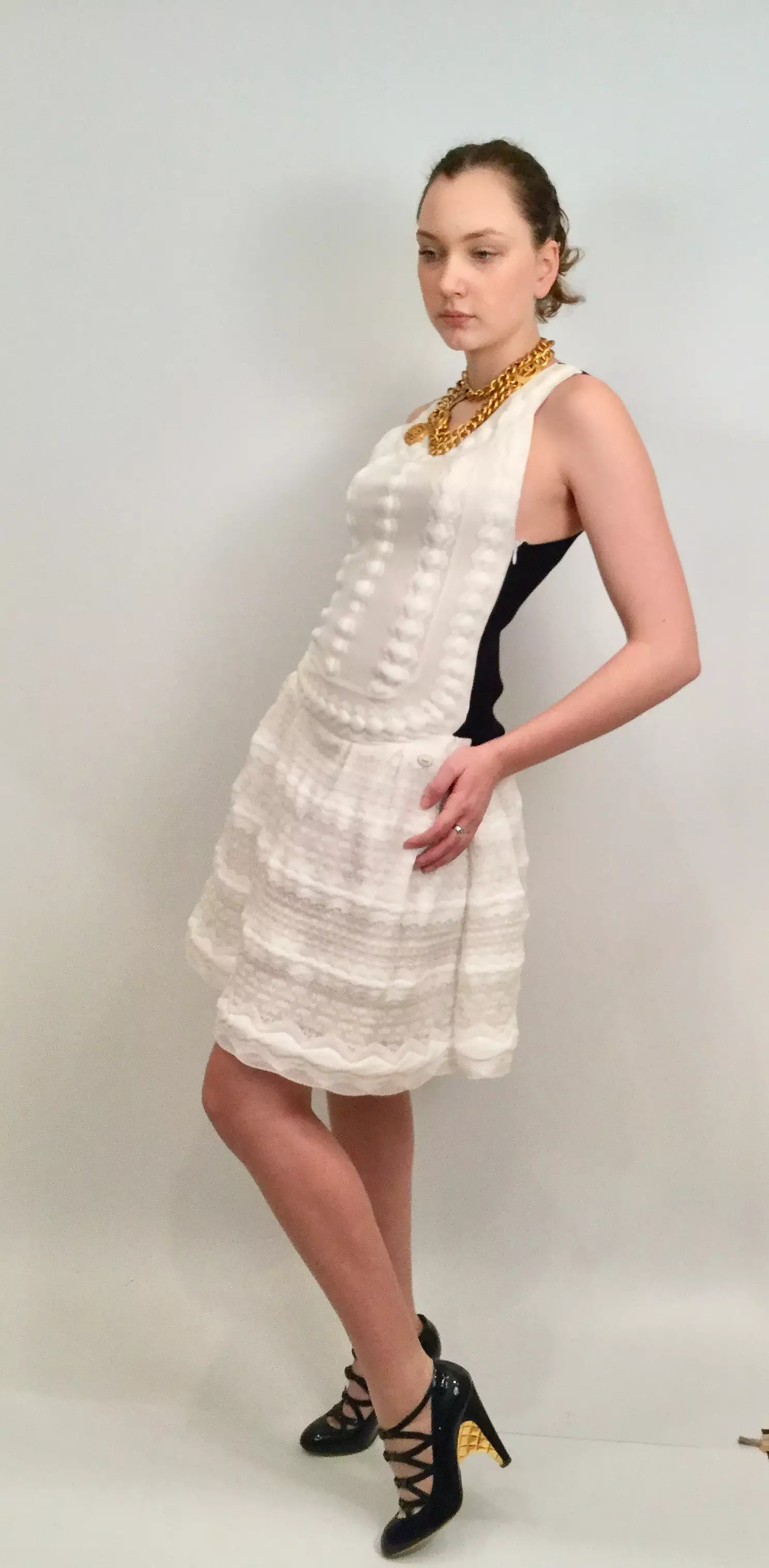 Chanel 2015 Spring Summer Delicate White and Black Dress FR 38 US 4/6