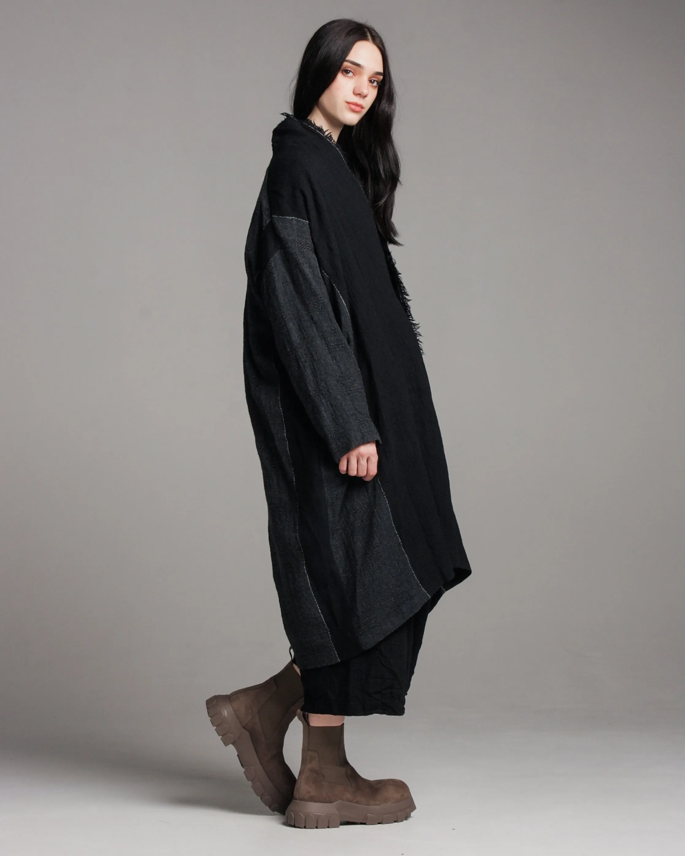 Charcoal Raw Edge Coat