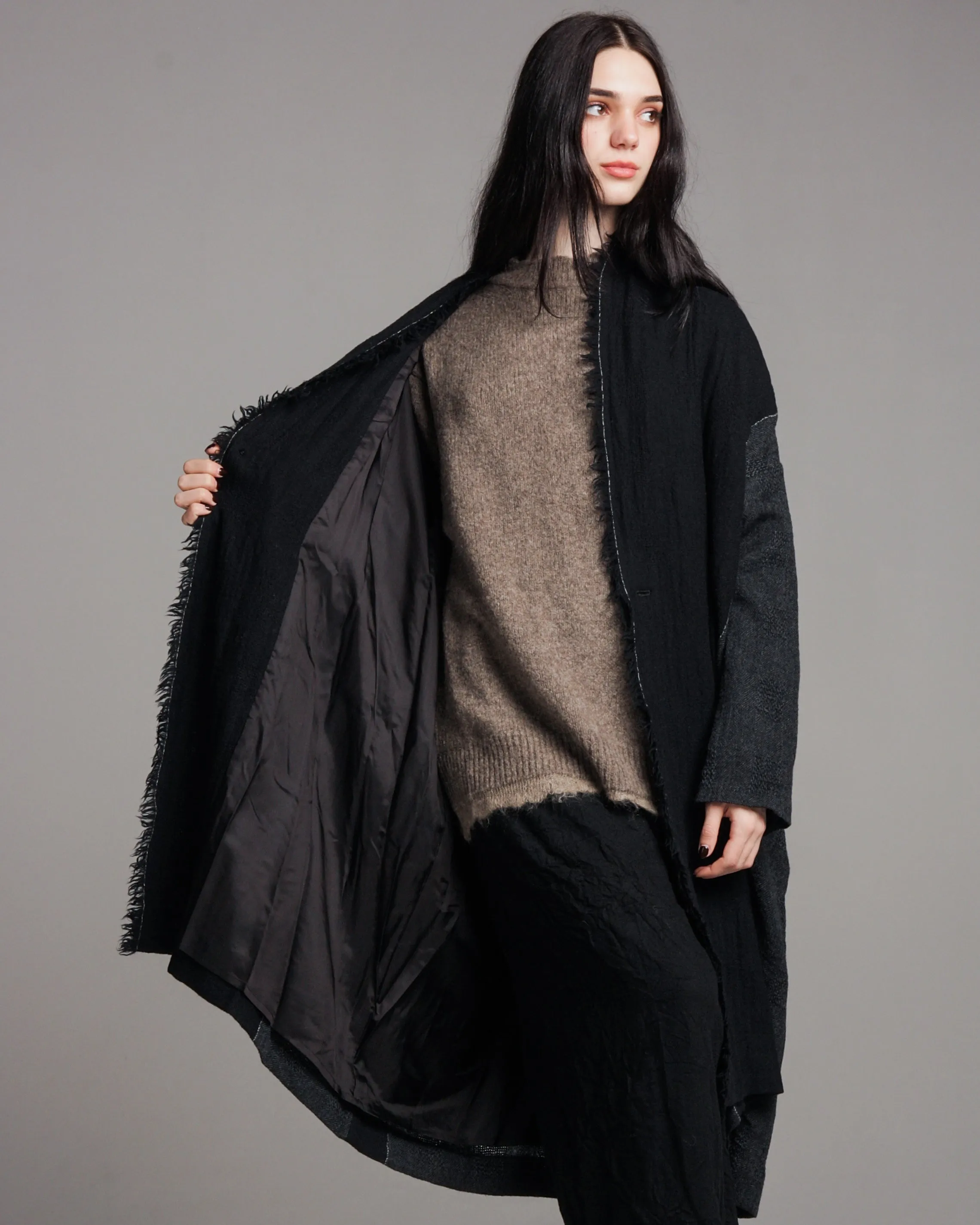 Charcoal Raw Edge Coat