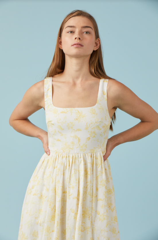 Charlotte Linen Dress in yellow floral