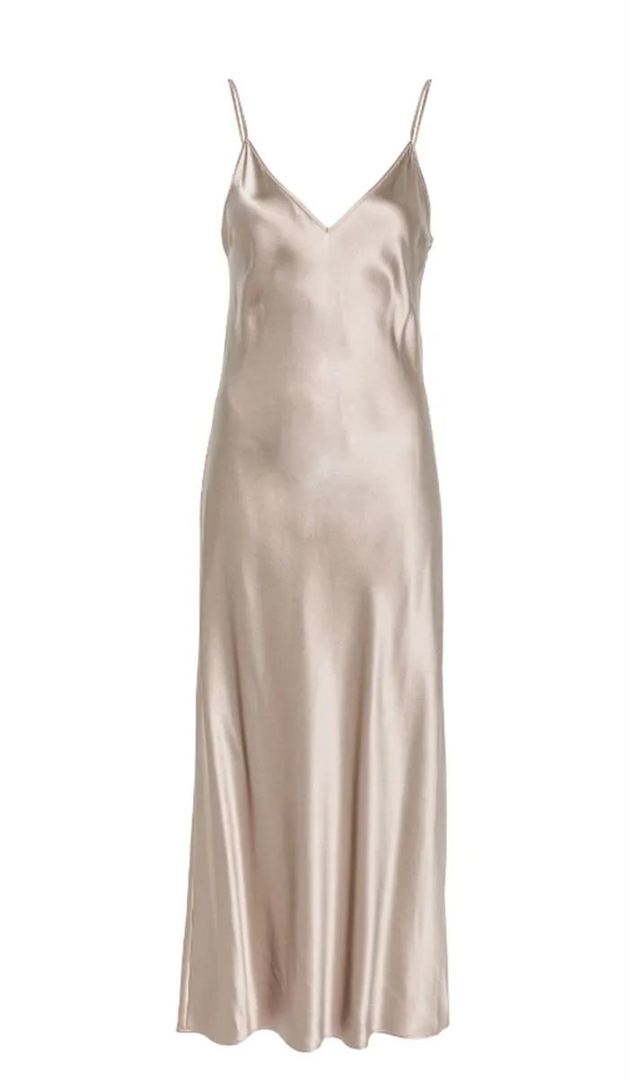 CLEA V-NECK SILK SATIN SLIP DRESS