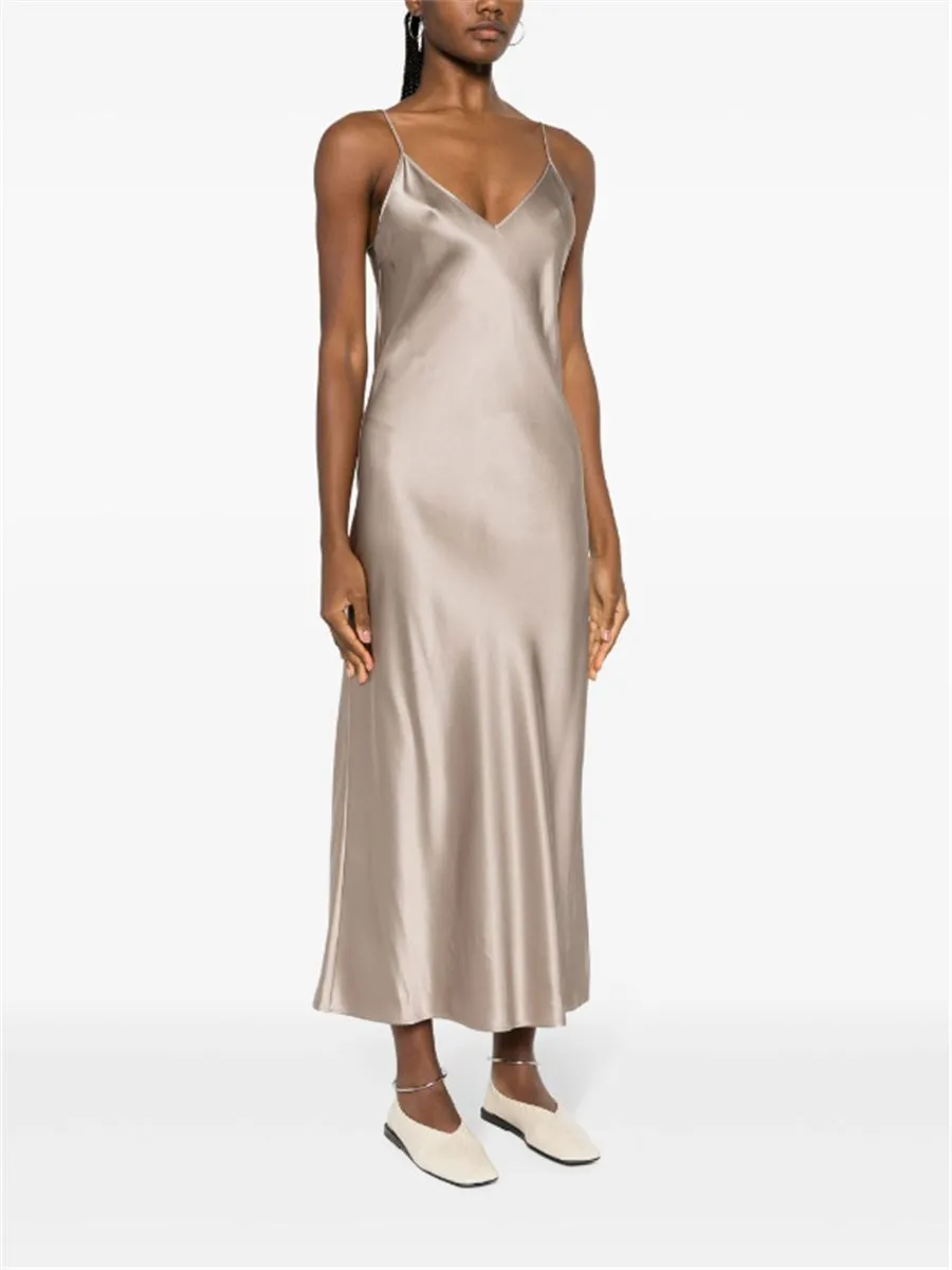 CLEA V-NECK SILK SATIN SLIP DRESS