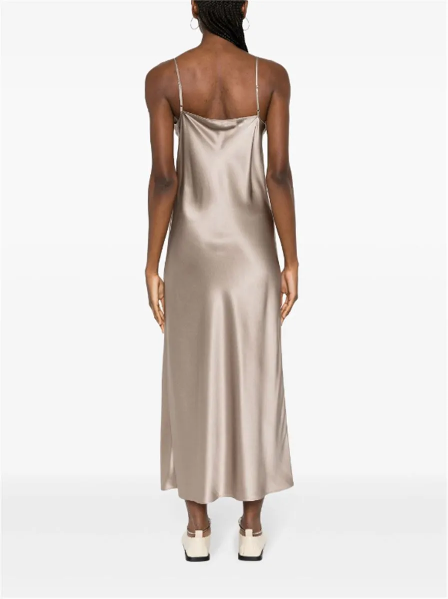 CLEA V-NECK SILK SATIN SLIP DRESS