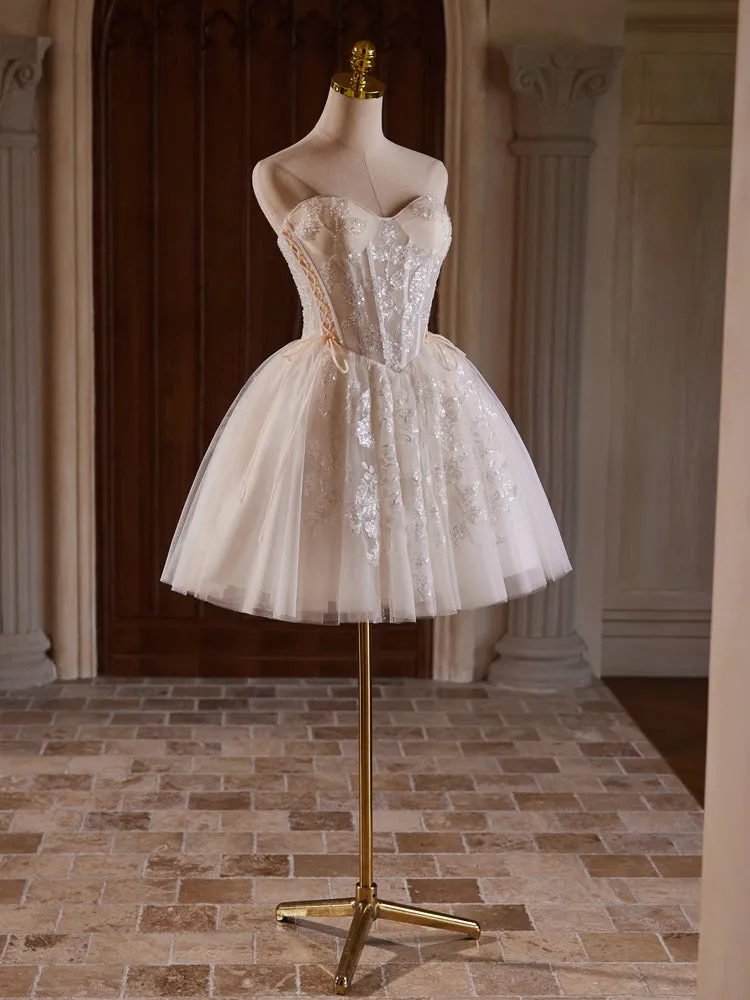 Col Cœur Robe de soirée Tulle Longueur Genou sans Bretelles