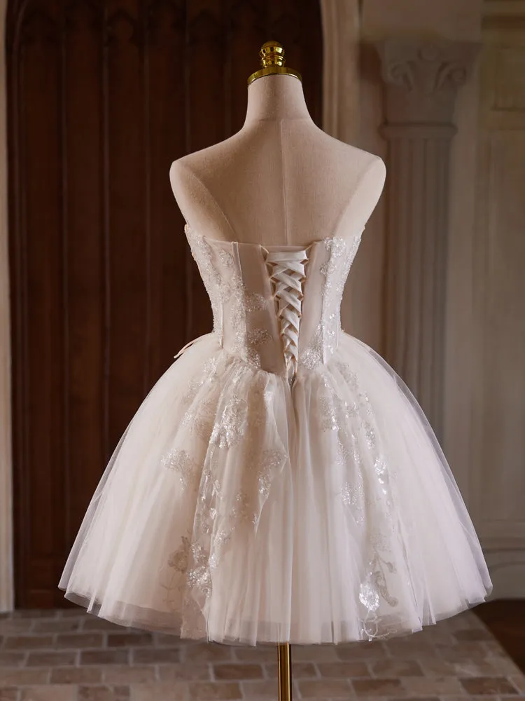 Col Cœur Robe de soirée Tulle Longueur Genou sans Bretelles