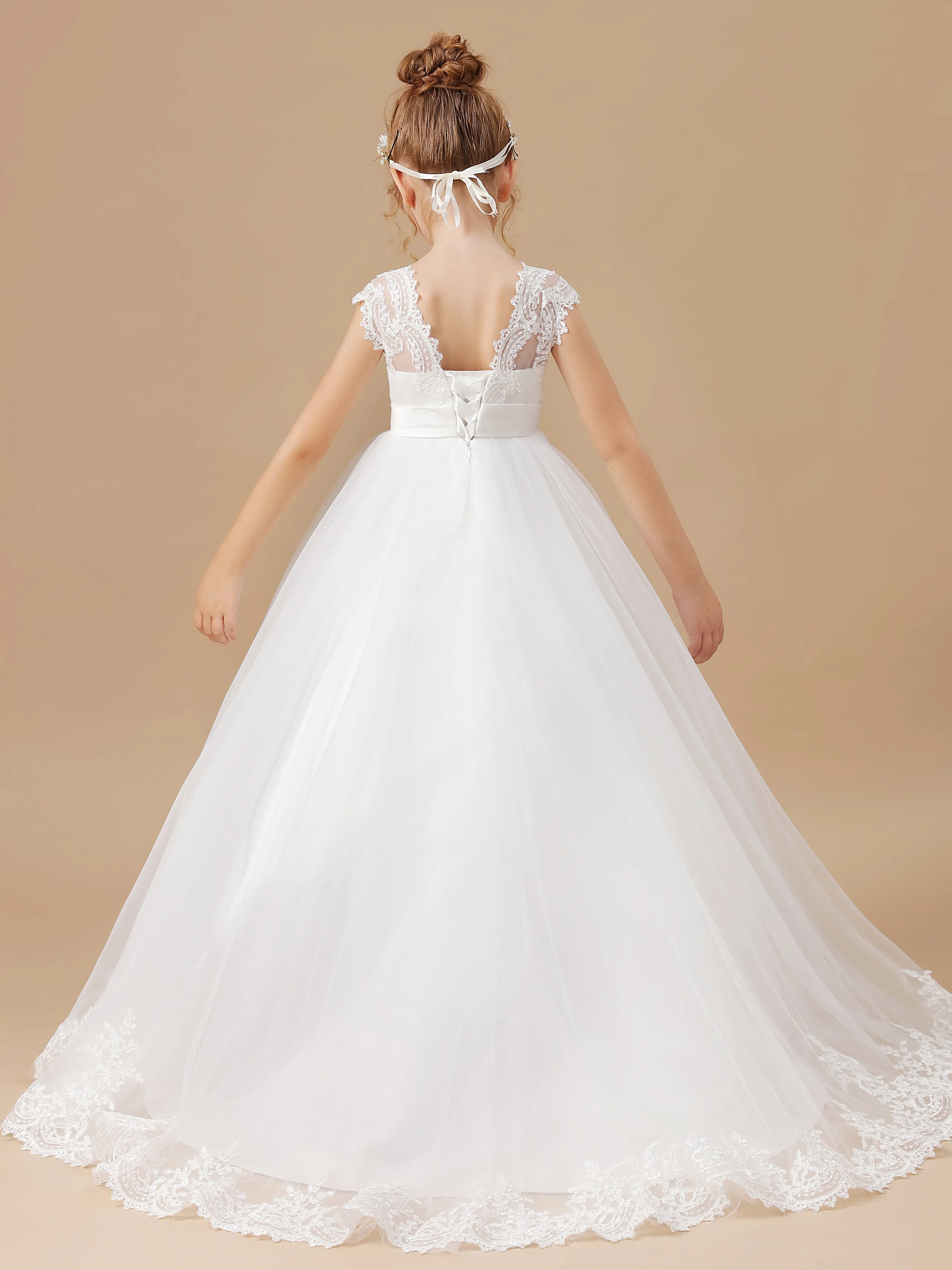 Col V Mancherons Trapèze Tulle Robe Fille