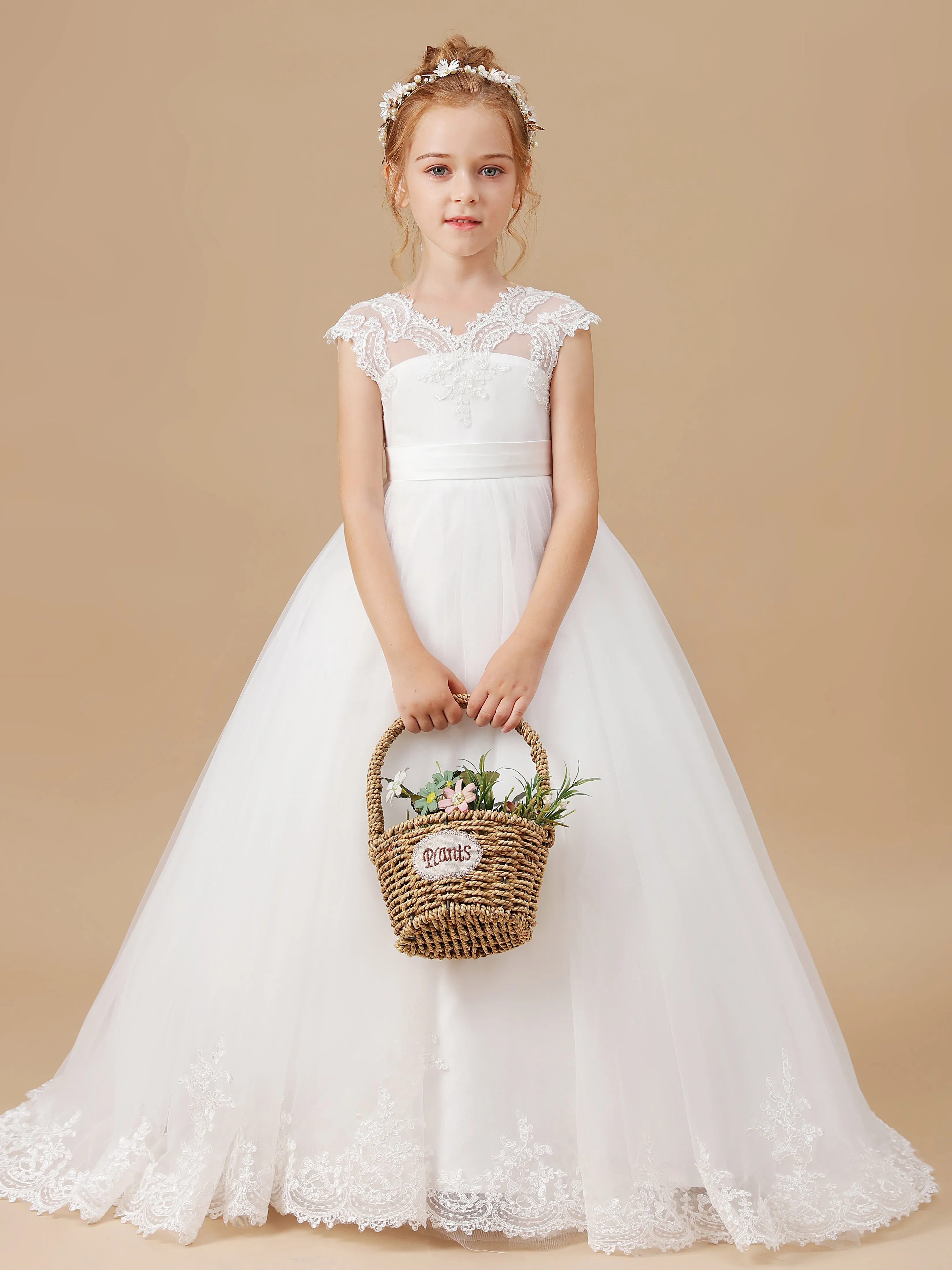 Col V Mancherons Trapèze Tulle Robe Fille