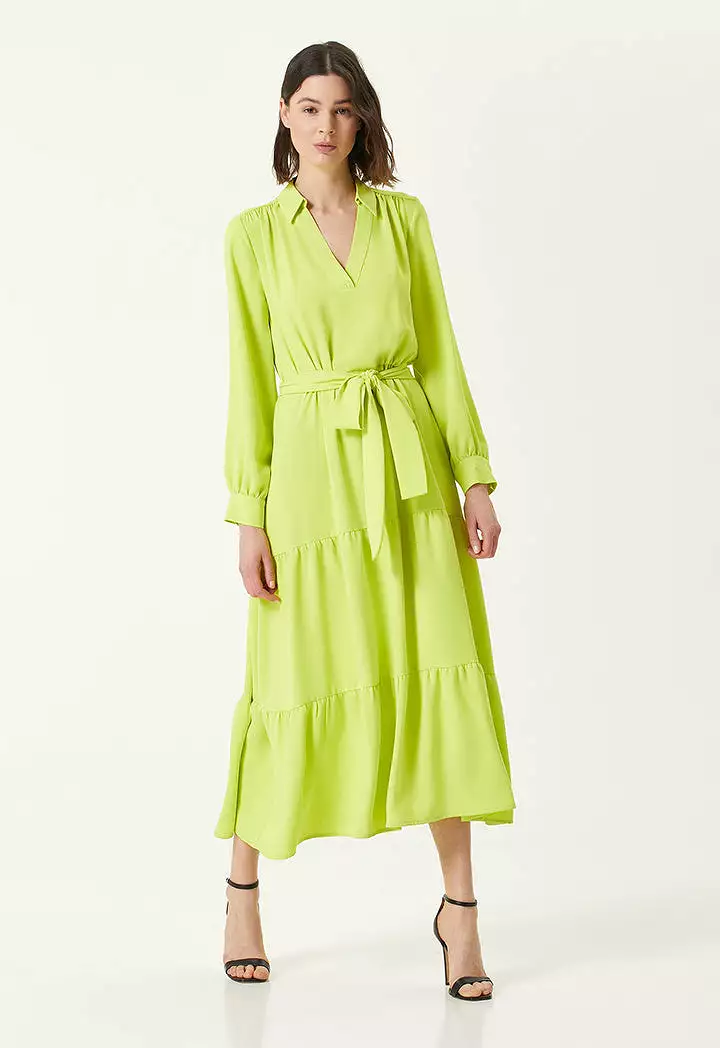 Collection Sash Detailed Midi Crepe Dress Green