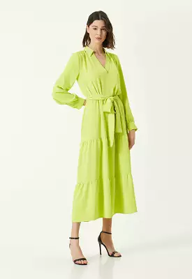 Collection Sash Detailed Midi Crepe Dress Green