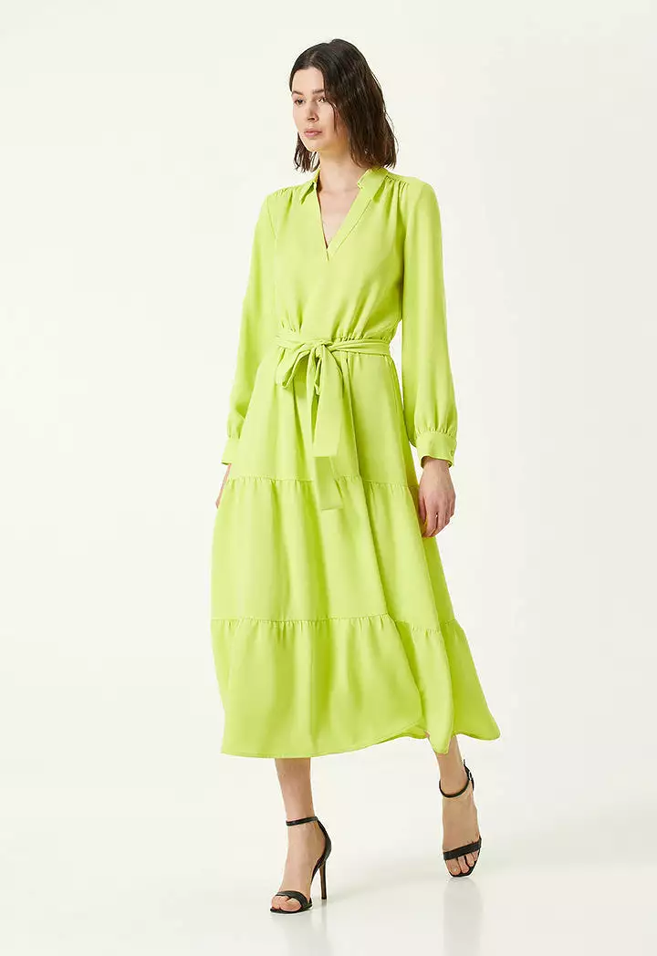 Collection Sash Detailed Midi Crepe Dress Green