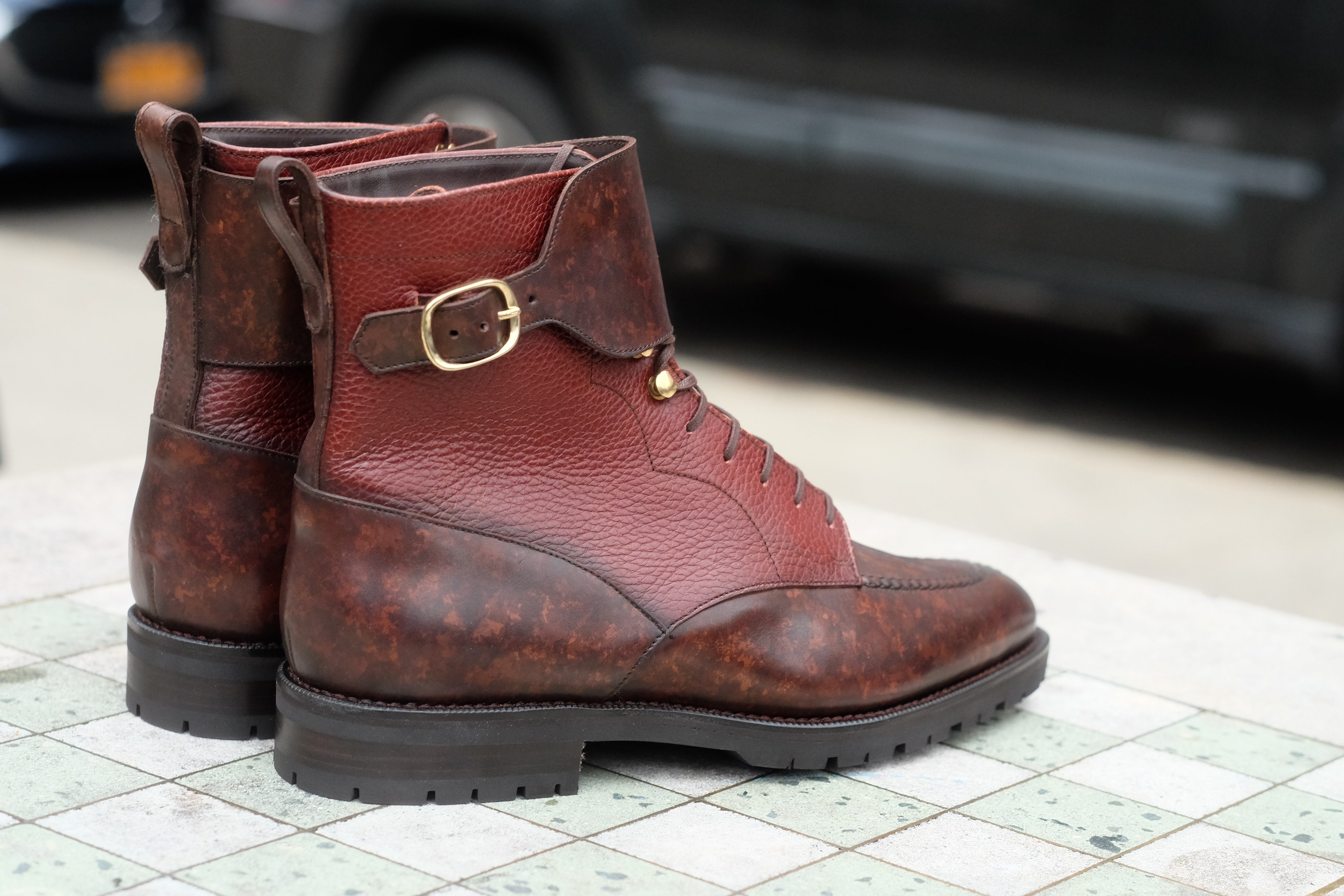 Colville - MTO - Dark Brown Marble Patina / Chestnut Soft Hatch Grain - TMG Last - Commando Sole