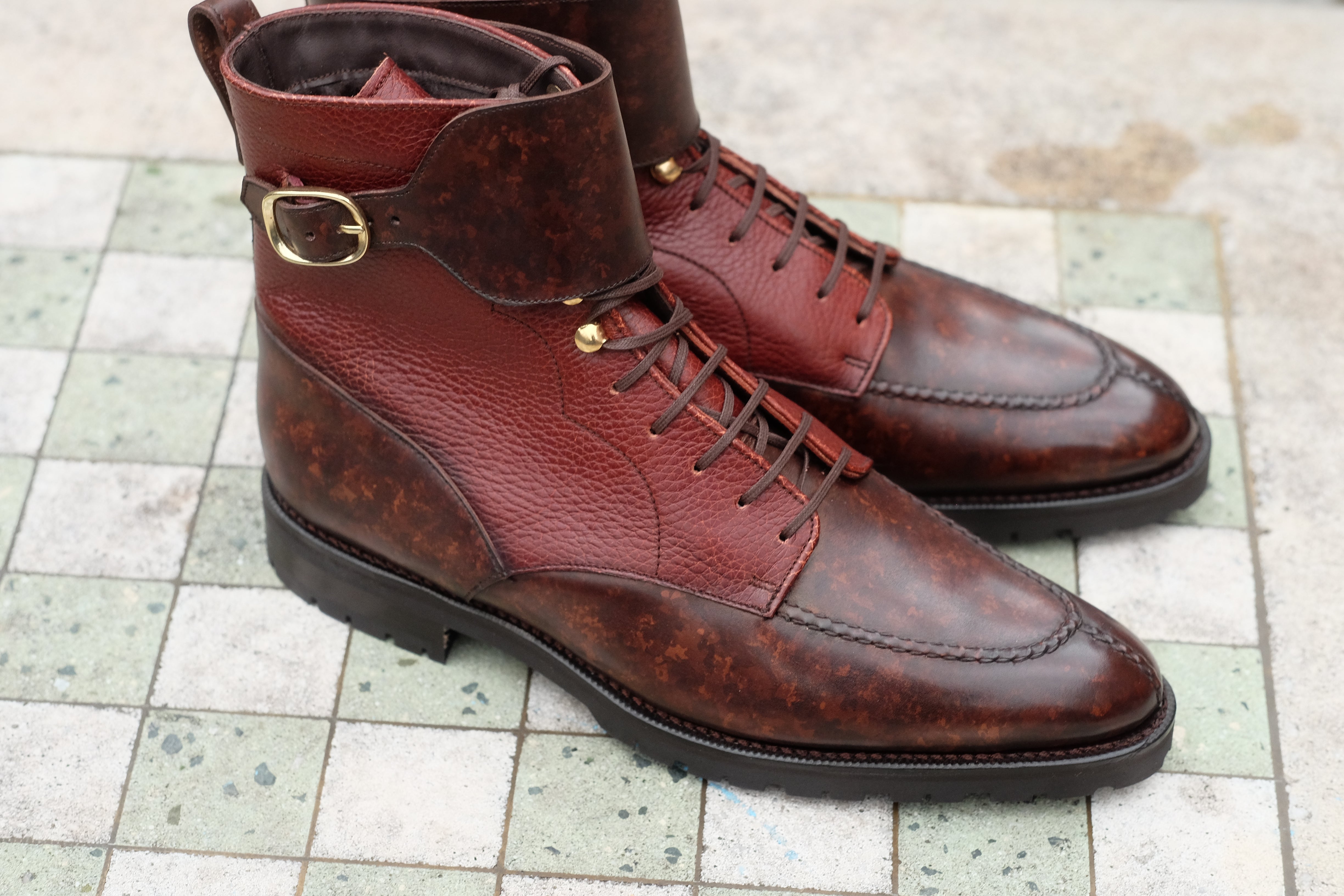 Colville - MTO - Dark Brown Marble Patina / Chestnut Soft Hatch Grain - TMG Last - Commando Sole