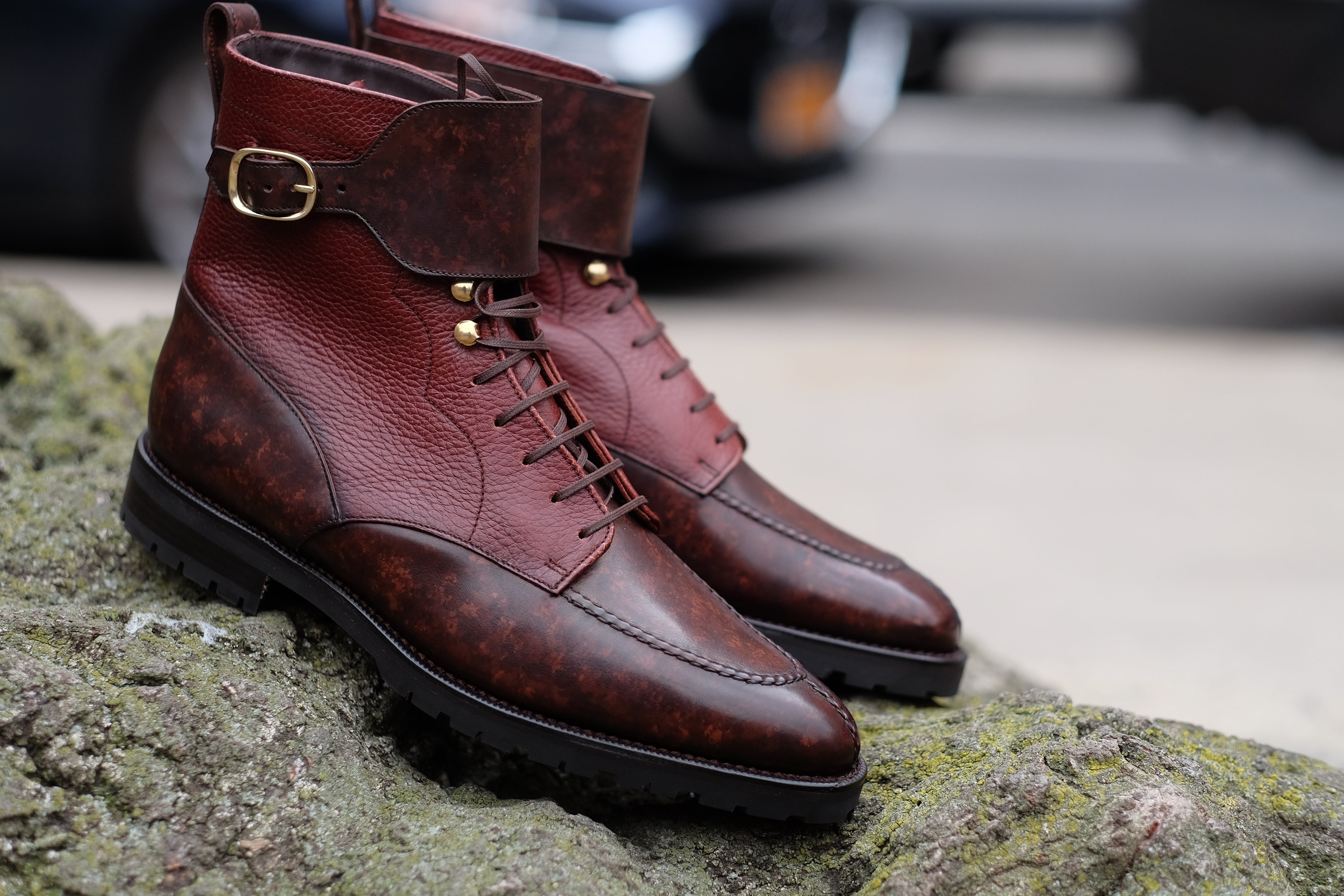 Colville - MTO - Dark Brown Marble Patina / Chestnut Soft Hatch Grain - TMG Last - Commando Sole