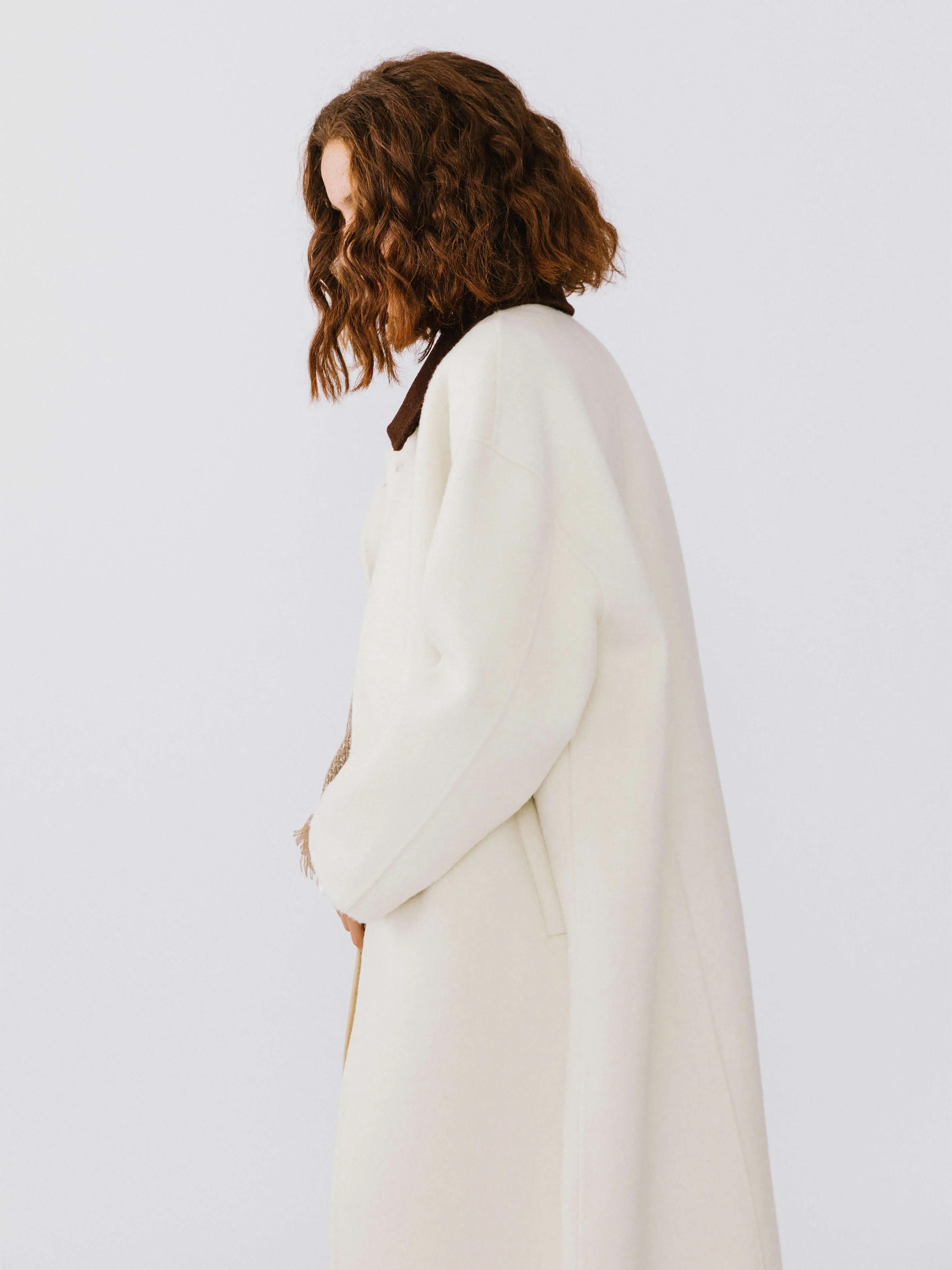 Contrast Coloured Collar Wool Coat