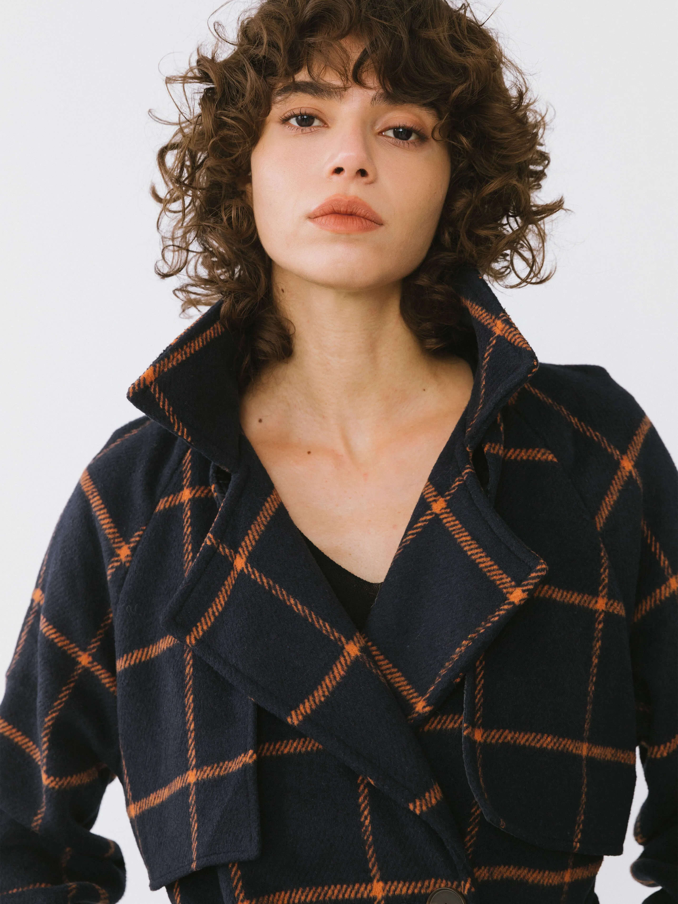 Contrast Plaid Drop Shoulder Coat