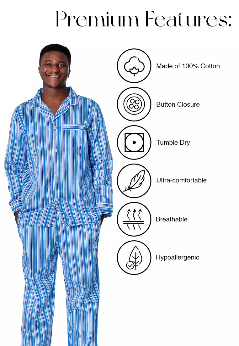 DE LUCCA De Lucca Mens Cotton Long Pajama Set